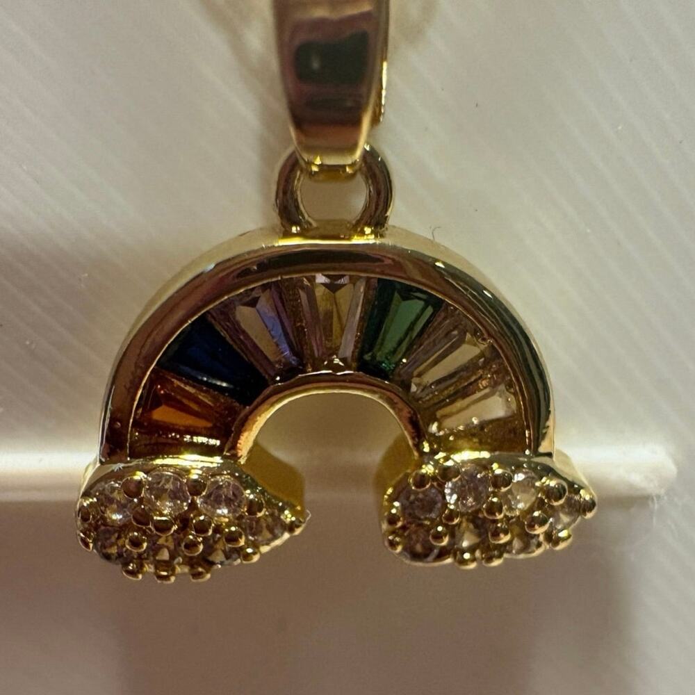 Rainbow Crystal Gold Tone Necklace with Anti-Tarnish Finish